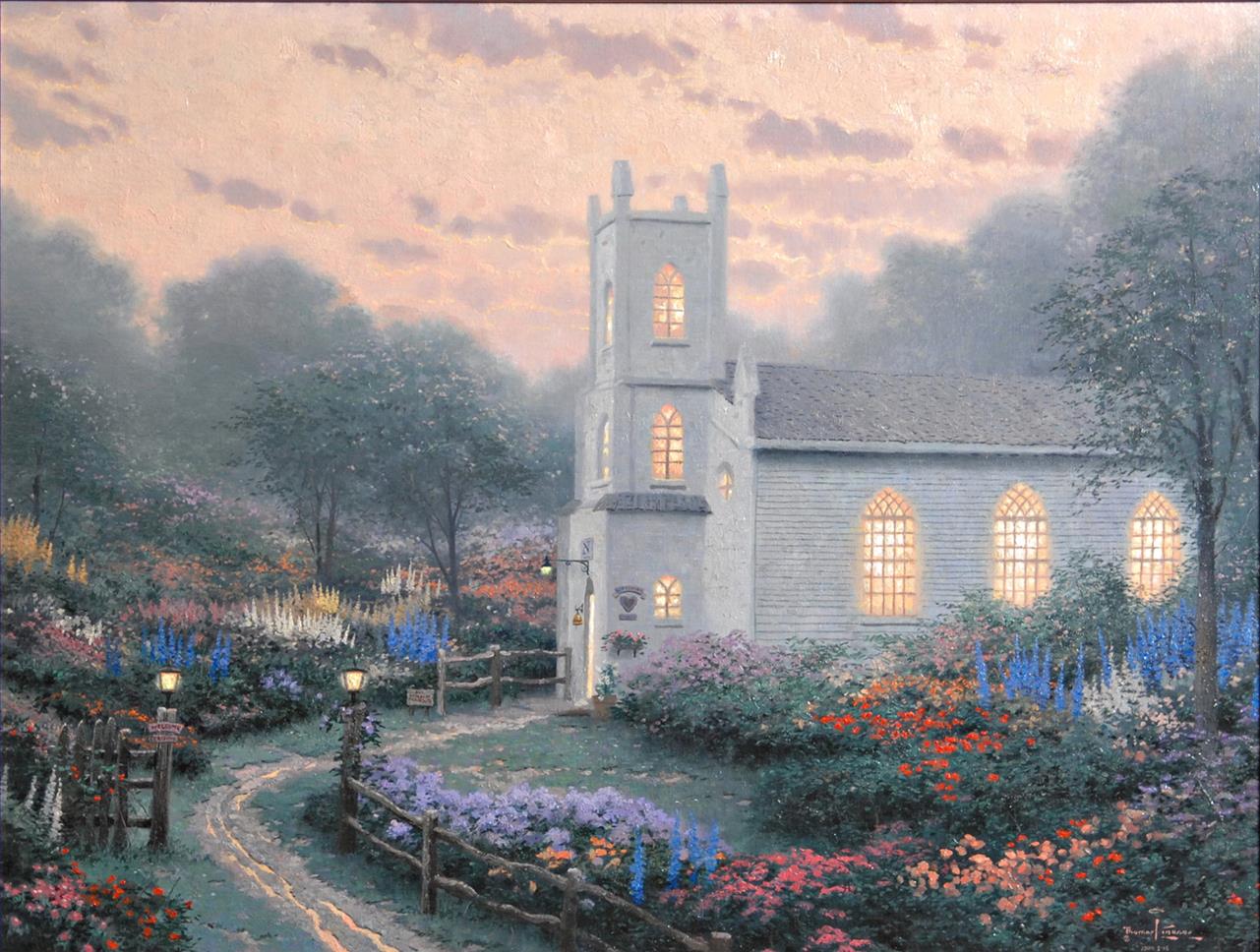 Église de Blossom Hill Thomas Kinkade Peintures à l'huile
